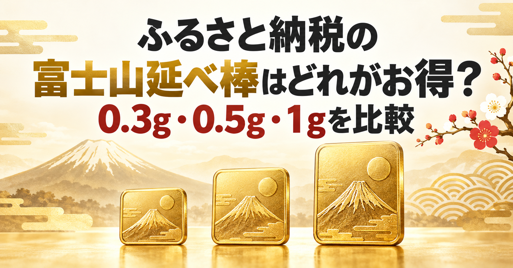 ふるさと納税の富士山延べ棒0.3g・0.5g・1g比較のアイキャッチ